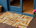 3 X 5 Orange Ivory And Copper Geometric Washable Indoor Outdoor Area Rug