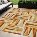 5 X 8 Orange Ivory And Copper Geometric Washable Indoor Outdoor Area Rug