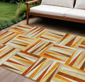 8 X 10 Orange Ivory And Copper Geometric Washable Indoor Outdoor Area Rug