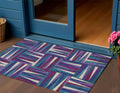 3' X 5' Purple Ivory And Teal Blue Geometric Washable Indoor Outdoor Area Rug