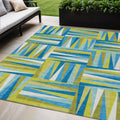 5' X 8' Teal Blue Green And Ivory Geometric Washable Indoor Outdoor Area Rug