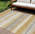 8' X 10' Gold Copper And Gray Striped Washable Indoor Outdoor Area Rug
