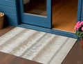 3' X 5' Ivory Gray And Beige Striped Washable Indoor Outdoor Area Rug