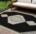 8' X 10' Black Gold And Gray Oriental Washable Indoor Outdoor Area Rug
