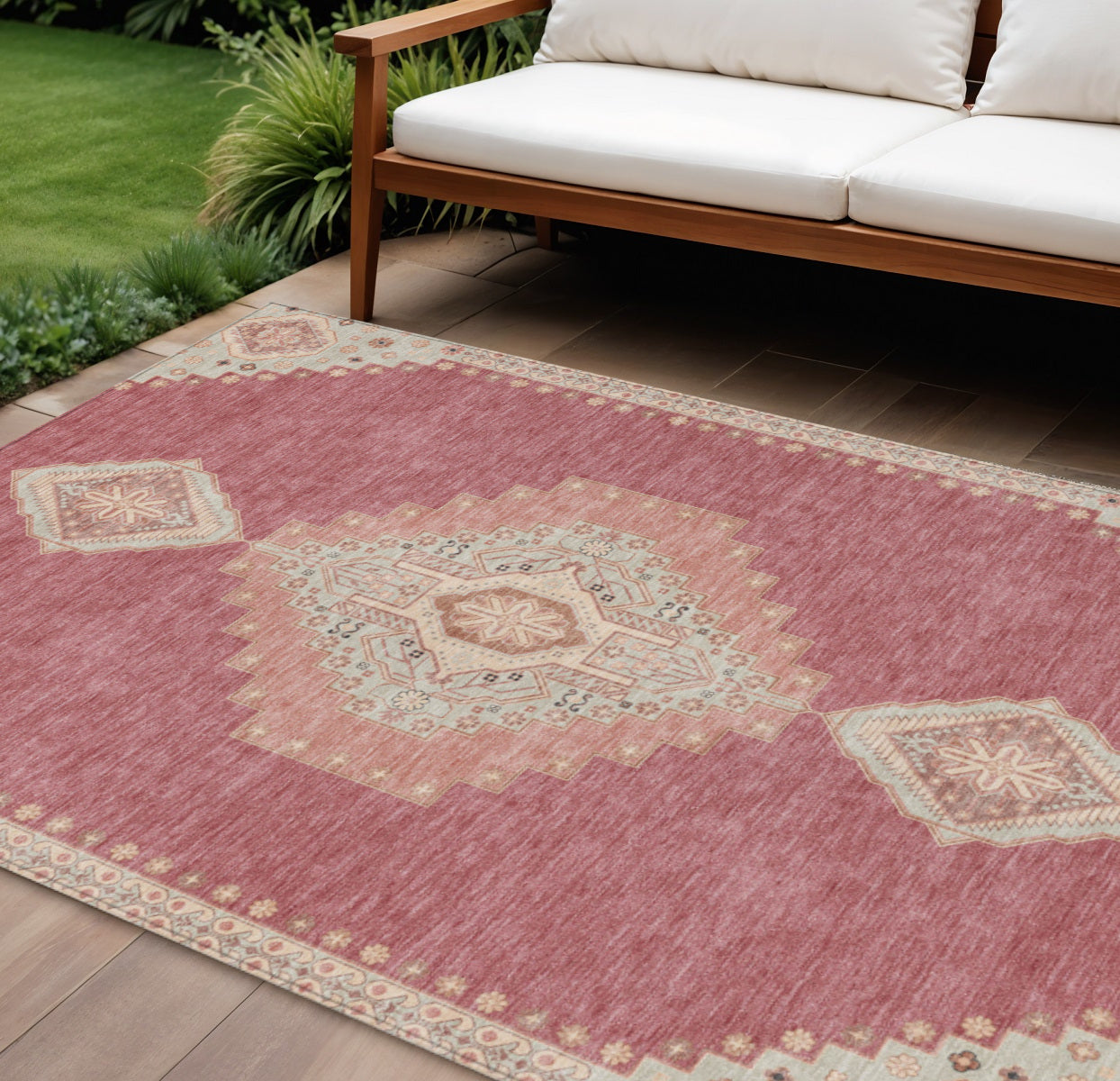 10' X 14' Blush Gray And Beige Oriental Washable Indoor Outdoor Area Rug