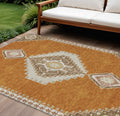 9' X 12' Copper Brown And Ivory Oriental Washable Indoor Outdoor Area Rug