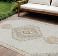 10' X 14' Ivory Gray And Brown Oriental Washable Indoor Outdoor Area Rug