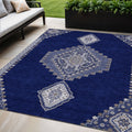 5' X 8' Navy Blue Gray And Brown Oriental Washable Indoor Outdoor Area Rug