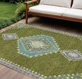 8' X 10' Olive Green Pink And Ivory Oriental Washable Indoor Outdoor Area Rug