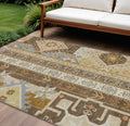 8' X 10' Brown Beige And Ivory Aztec Washable Indoor Outdoor Area Rug