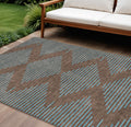 9' X 12' Brown And Aqua Geometric Washable Indoor Outdoor Area Rug