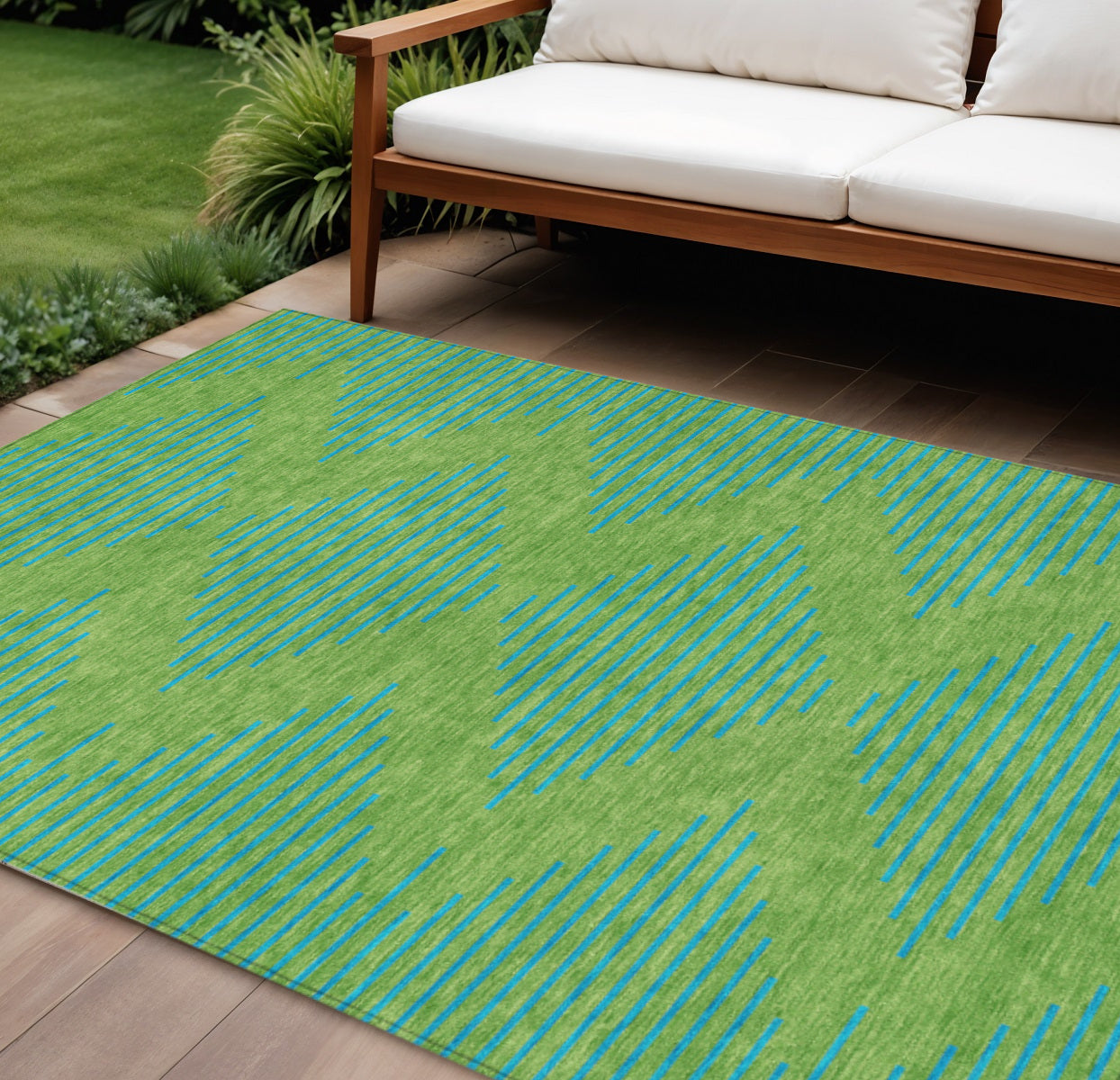 9' X 12' Green And Aqua Geometric Washable Indoor Outdoor Area Rug