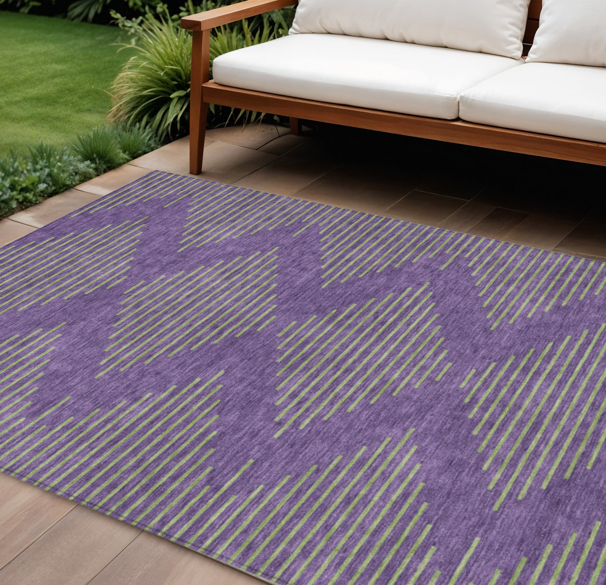 9' X 12' Purple And Green Geometric Washable Indoor Outdoor Area Rug