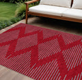8' X 10' Red And Gray Geometric Washable Indoor Outdoor Area Rug