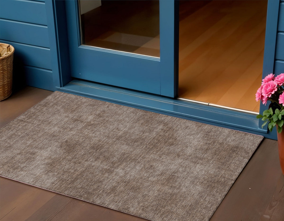 3' X 5' Brown Washable Indoor Outdoor Area Rug