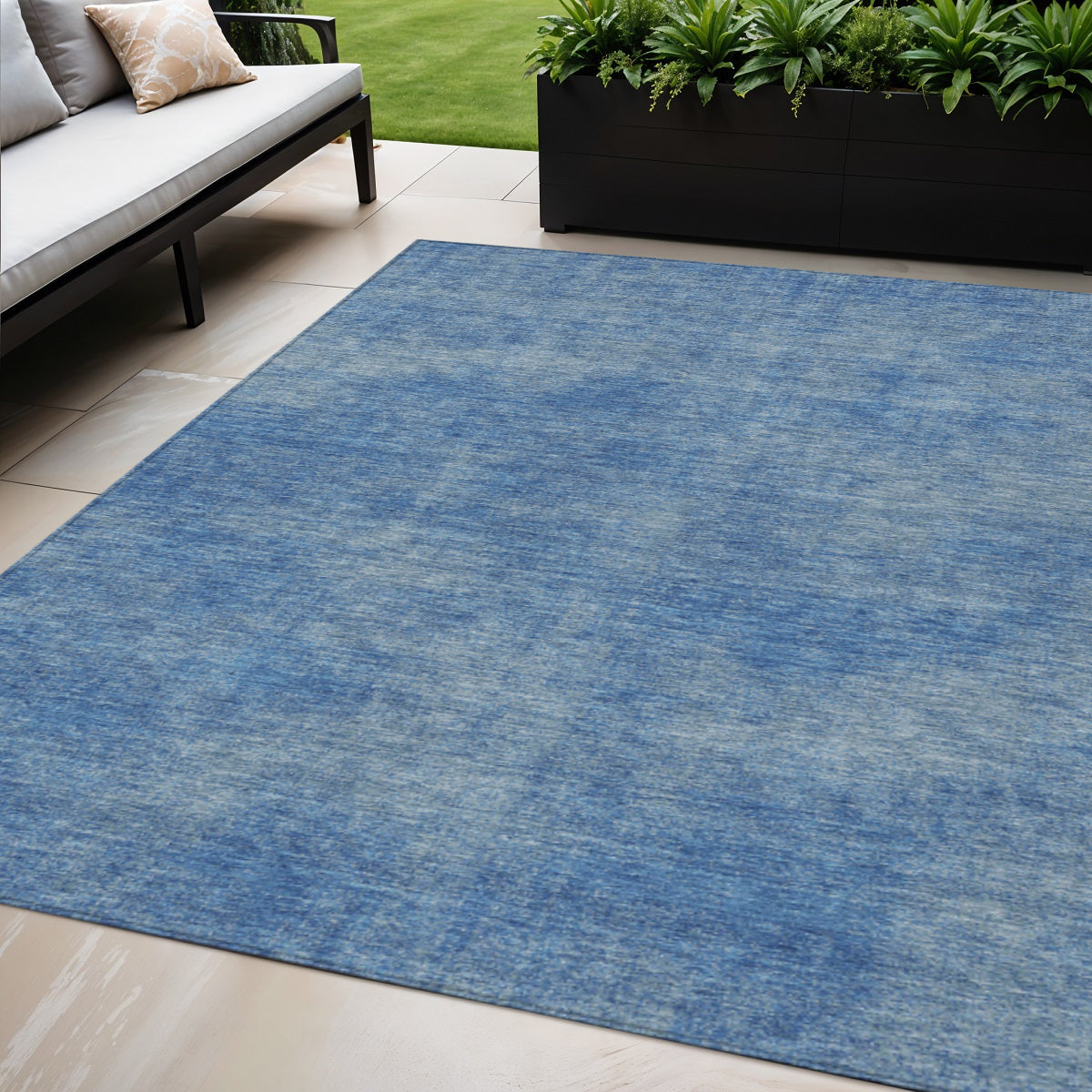 5' X 8' Blue Washable Indoor Outdoor Area Rug