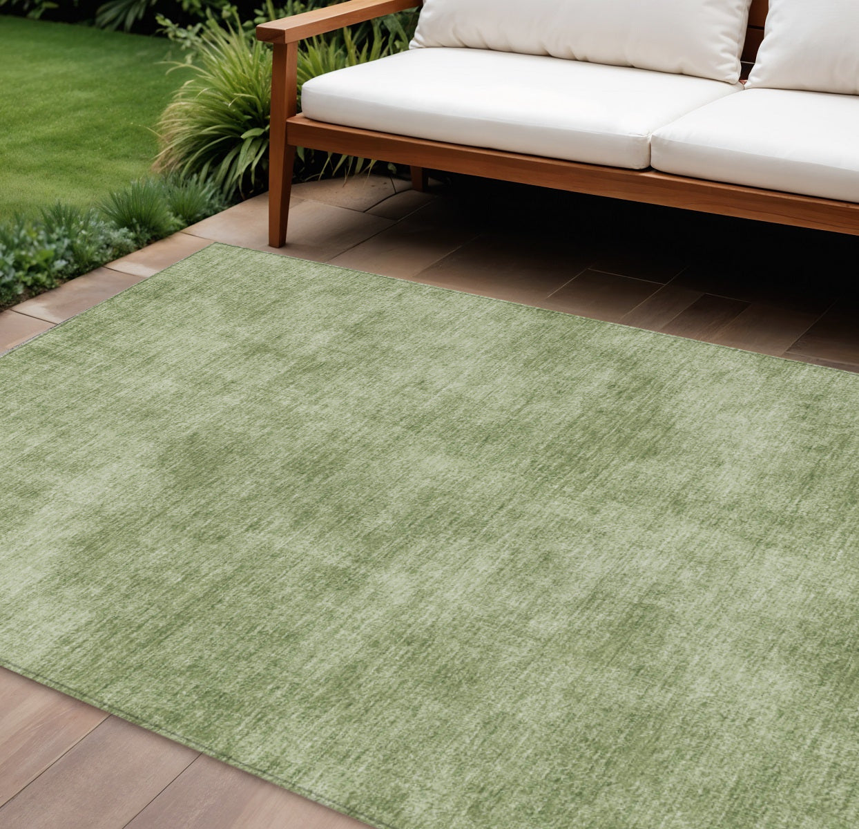 9' X 12' Green Washable Indoor Outdoor Area Rug
