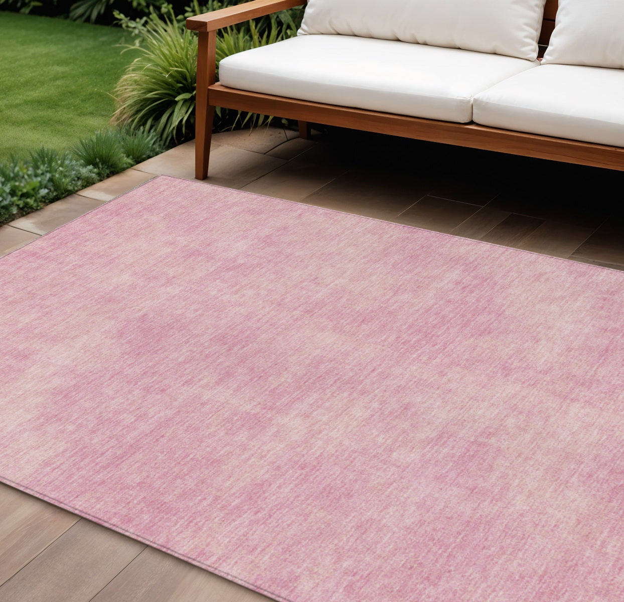 9' X 12' Pink Washable Indoor Outdoor Area Rug
