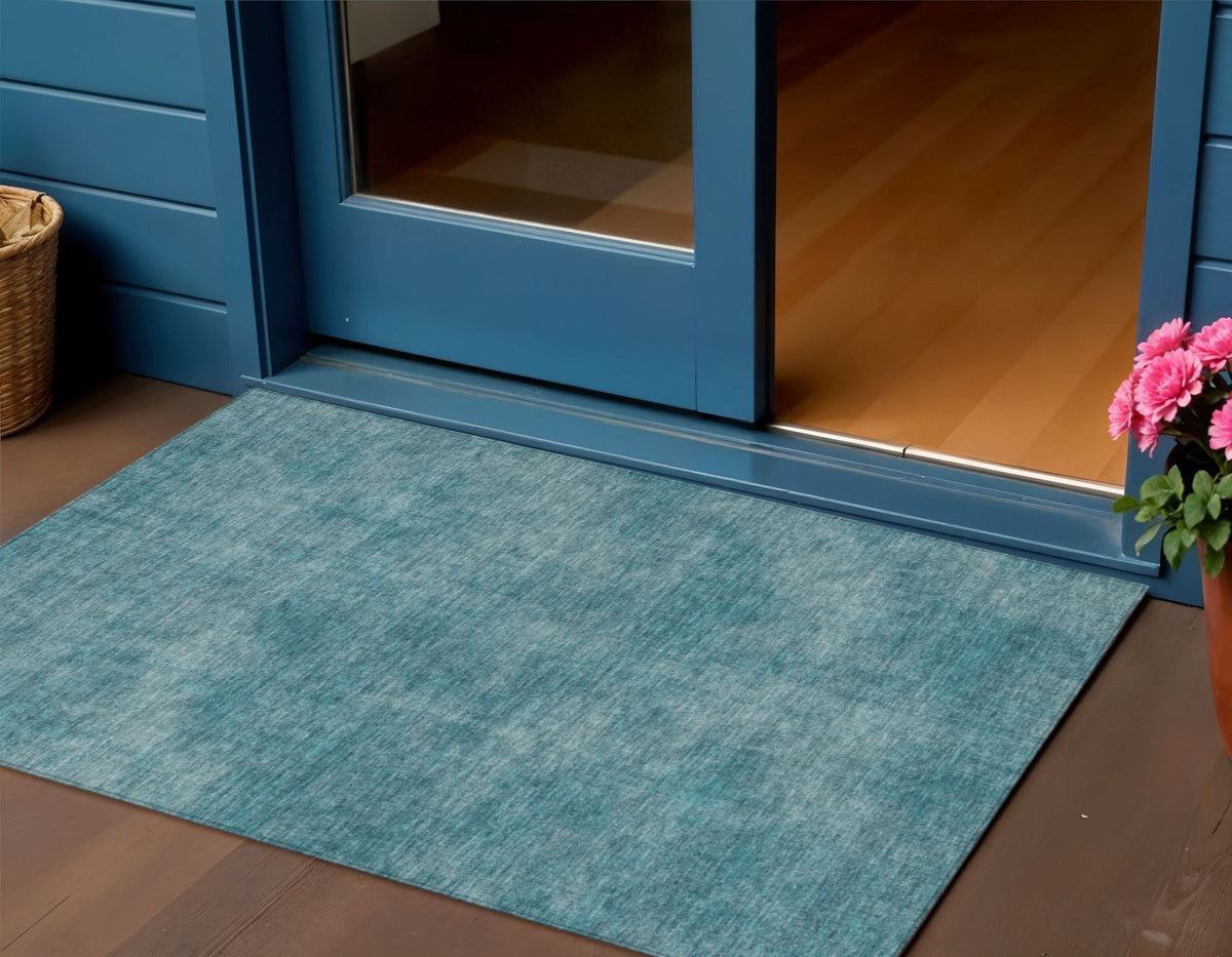 3' X 5' Teal Blue Washable Indoor Outdoor Area Rug