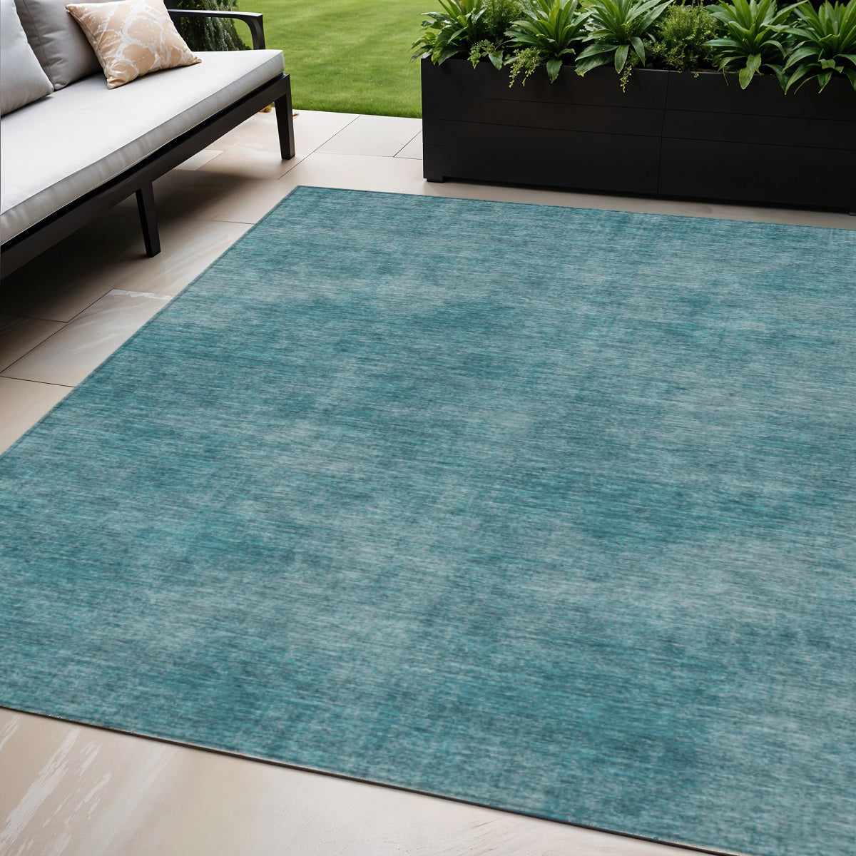 5' X 8' Teal Blue Washable Indoor Outdoor Area Rug