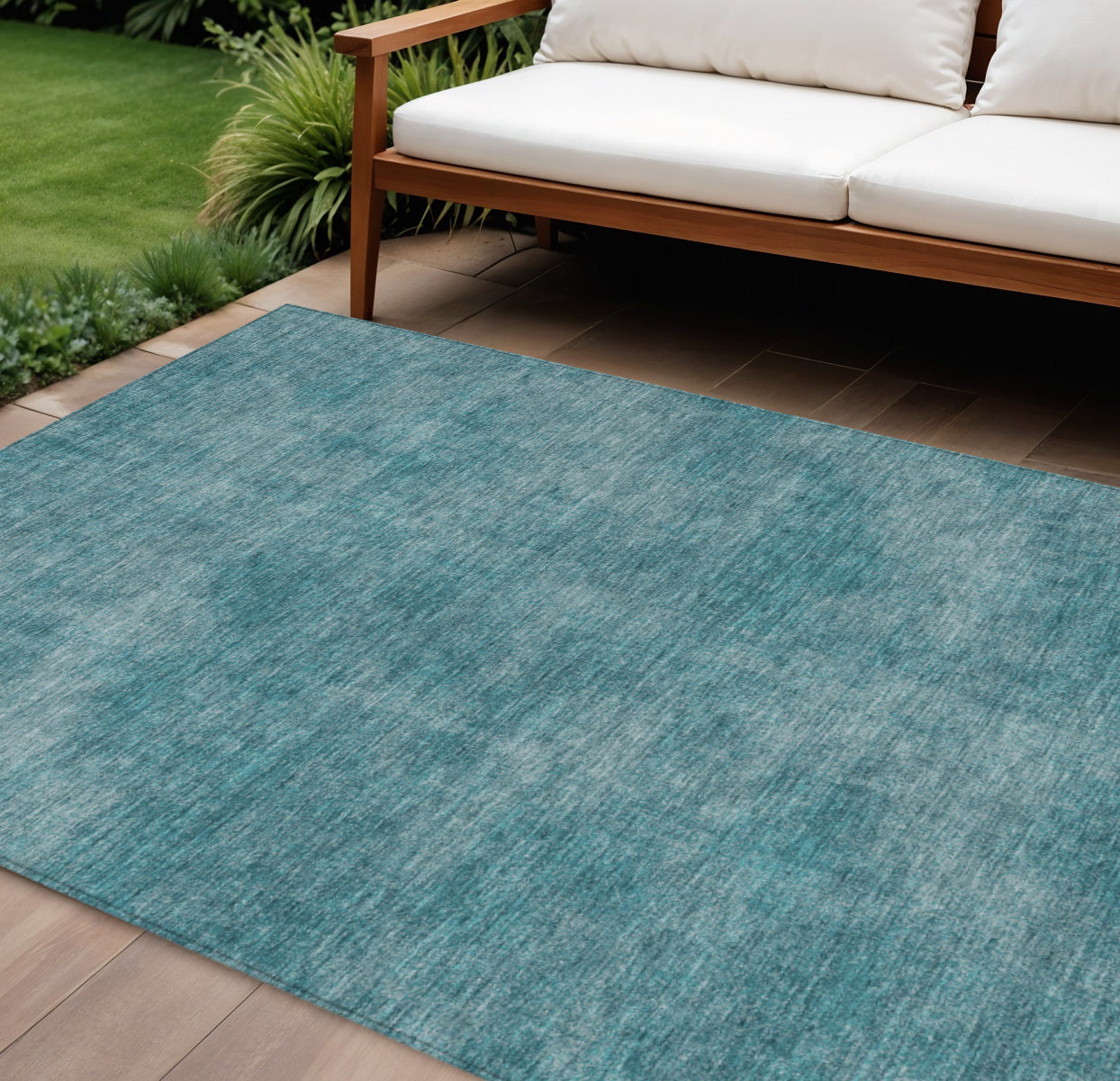 10' X 14' Teal Blue Washable Indoor Outdoor Area Rug