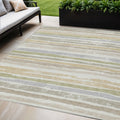 5' X 8' Ivory Beige And Green Striped Washable Indoor Outdoor Area Rug