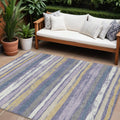 8' X 10' Purple Ivory And Beige Striped Washable Indoor Outdoor Area Rug