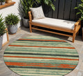 8' Sage Black And Red Round Striped Washable Indoor Outdoor Area Rug