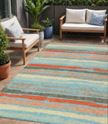 5' X 8' Sky Blue Pink And Gray Striped Washable Indoor Outdoor Area Rug