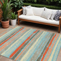 10' X 14' Sky Blue Pink And Gray Striped Washable Indoor Outdoor Area Rug