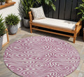 8' Plum And Ivory Round Abstract Washable Indoor Outdoor Area Rug