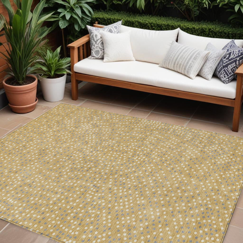 10' X 14' Gold Gray And Ivory Polka Dot Washable Indoor Outdoor Area Rug