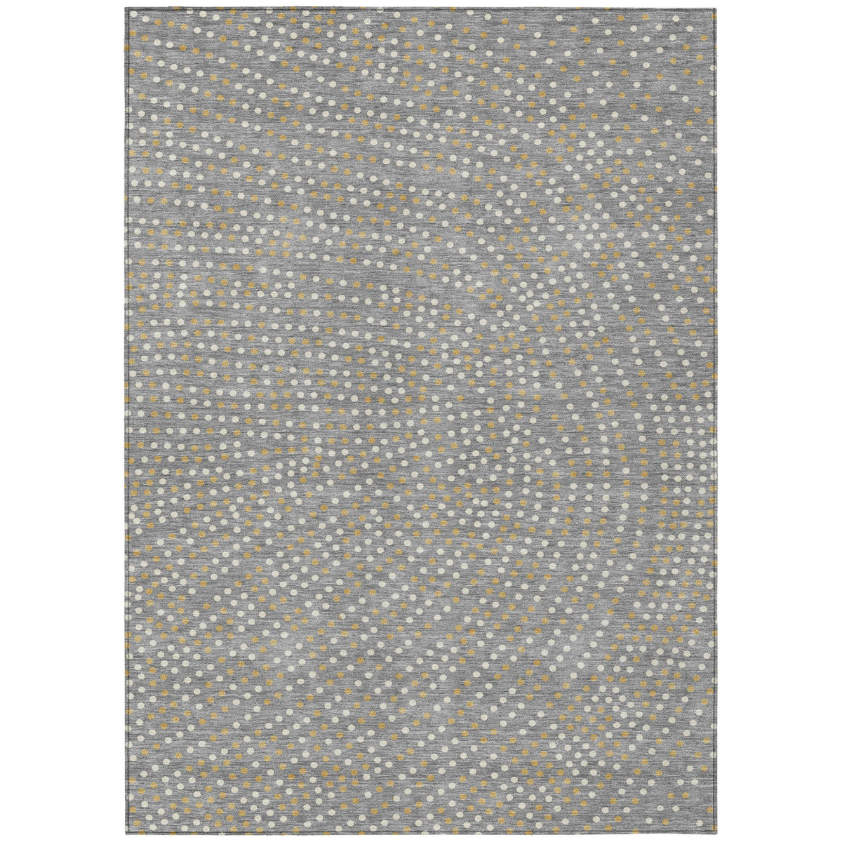 5' X 8' Gray Gold And Ivory Polka Dot Washable Indoor Outdoor Area Rug