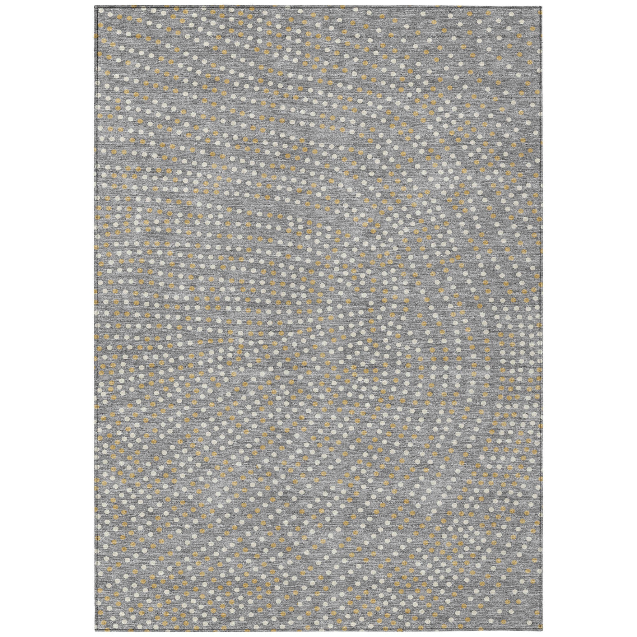 5' X 8' Gray Gold And Ivory Polka Dot Washable Indoor Outdoor Area Rug