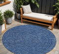 8' Navy Blue Gray And Ivory Round Polka Dot Washable Indoor Outdoor Area Rug