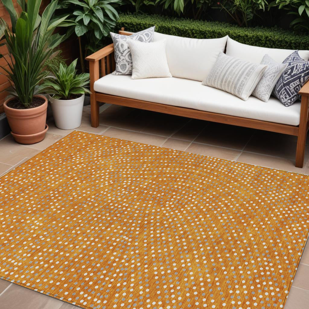 8' X 10' Orange Gray And Ivory Polka Dot Washable Indoor Outdoor Area Rug