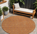 8' Brown Gray And Gold Round Polka Dot Washable Indoor Outdoor Area Rug