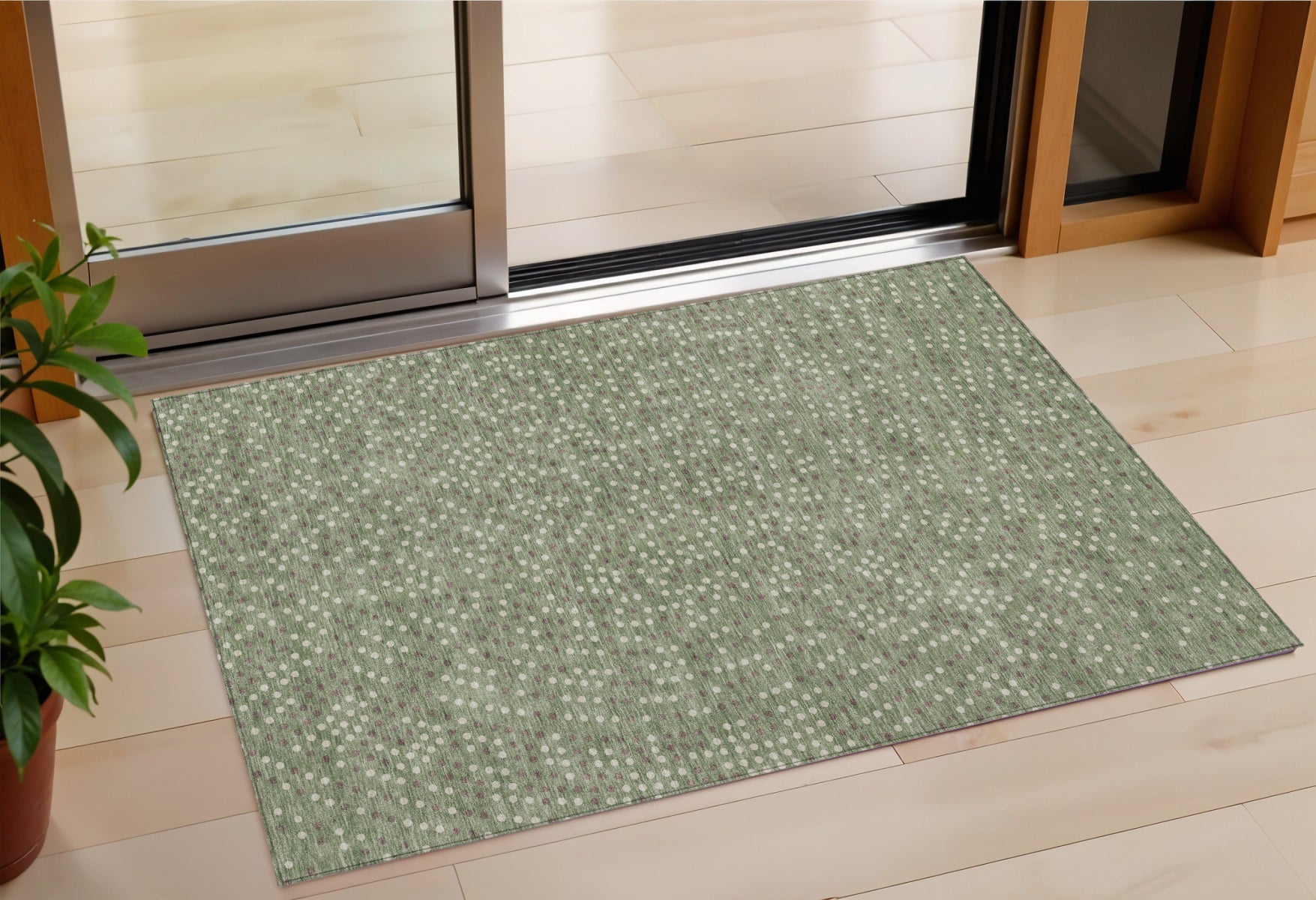 3' X 5' Sage Gray And Ivory Polka Dot Washable Indoor Outdoor Area Rug