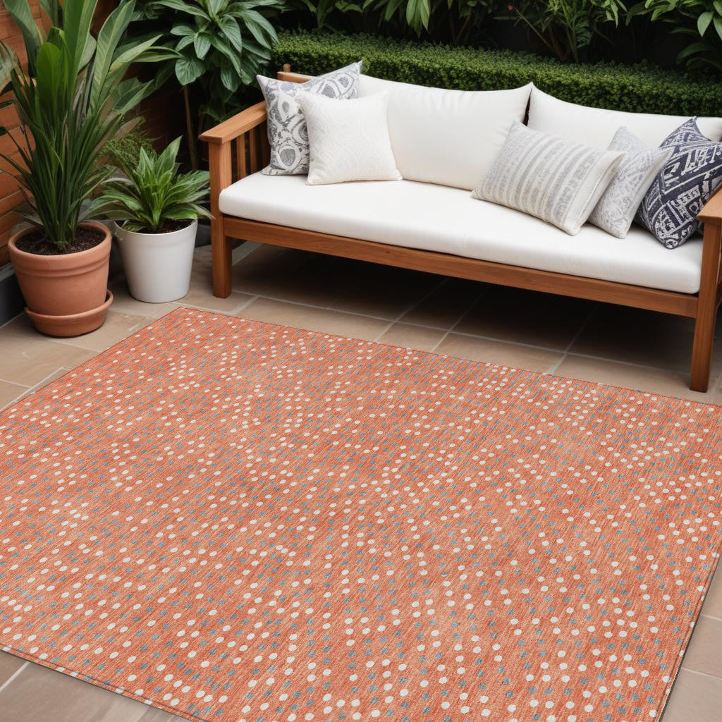 9' X 12' Salmon Gray And Ivory Polka Dot Washable Indoor Outdoor Area Rug