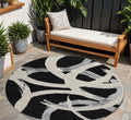 8' Black Ivory And Gray Round Abstract Washable Indoor Outdoor Area Rug