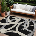 9' X 12' Black Ivory And Gray Abstract Washable Indoor Outdoor Area Rug