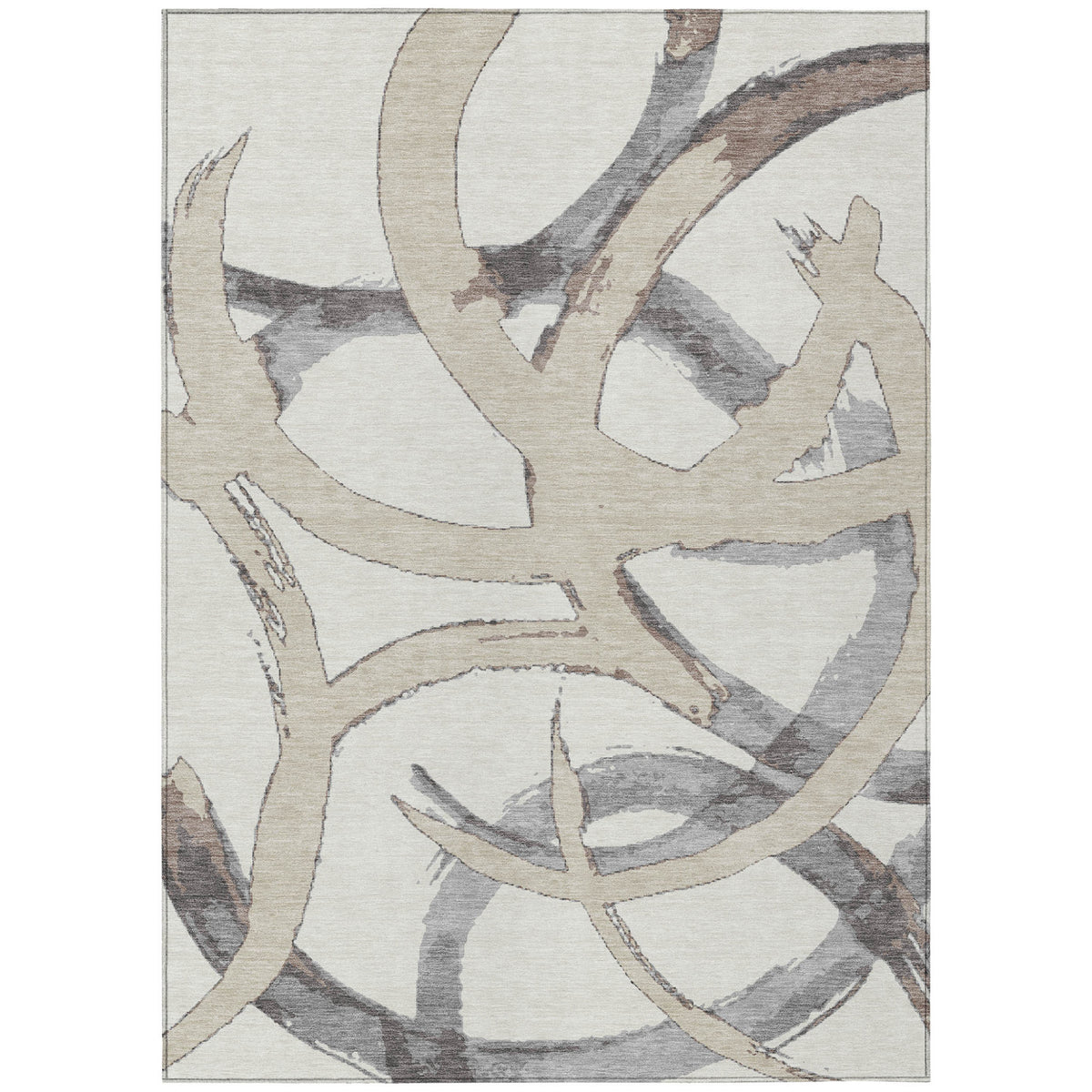 3' X 5' Ivory Gray And Beige Abstract Washable Indoor Outdoor Area Rug