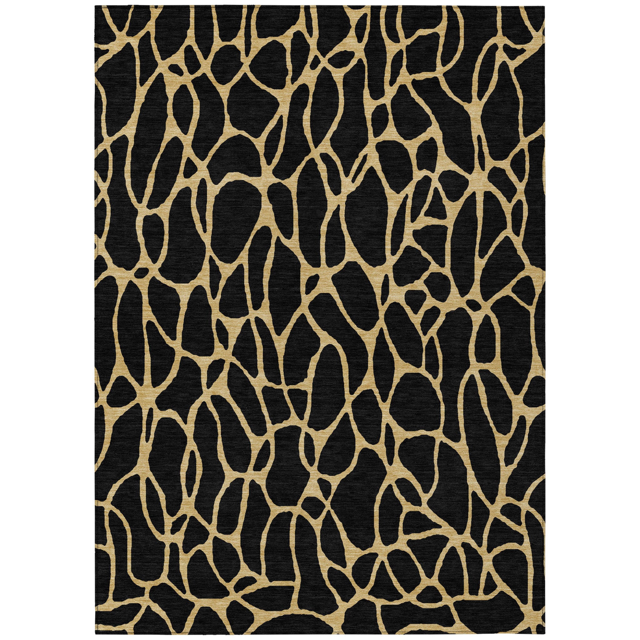 8' X 10' Black And Gold Geometric Washable Indoor Outdoor Area Rug