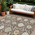 10' X 14' Brown Gray And Ivory Damask Washable Indoor Outdoor Area Rug