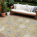 10' X 14' Gold Ivory And Gray Damask Washable Indoor Outdoor Area Rug