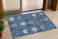 3' X 5' Navy Blue Charcoal And Ivory Damask Washable Indoor Outdoor Area Rug