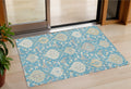 3' X 5' Teal Blue Gray And Ivory Damask Washable Indoor Outdoor Area Rug