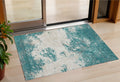 3' X 5' Teal Blue Ivory And Gray Abstract Washable Indoor Outdoor Area Rug