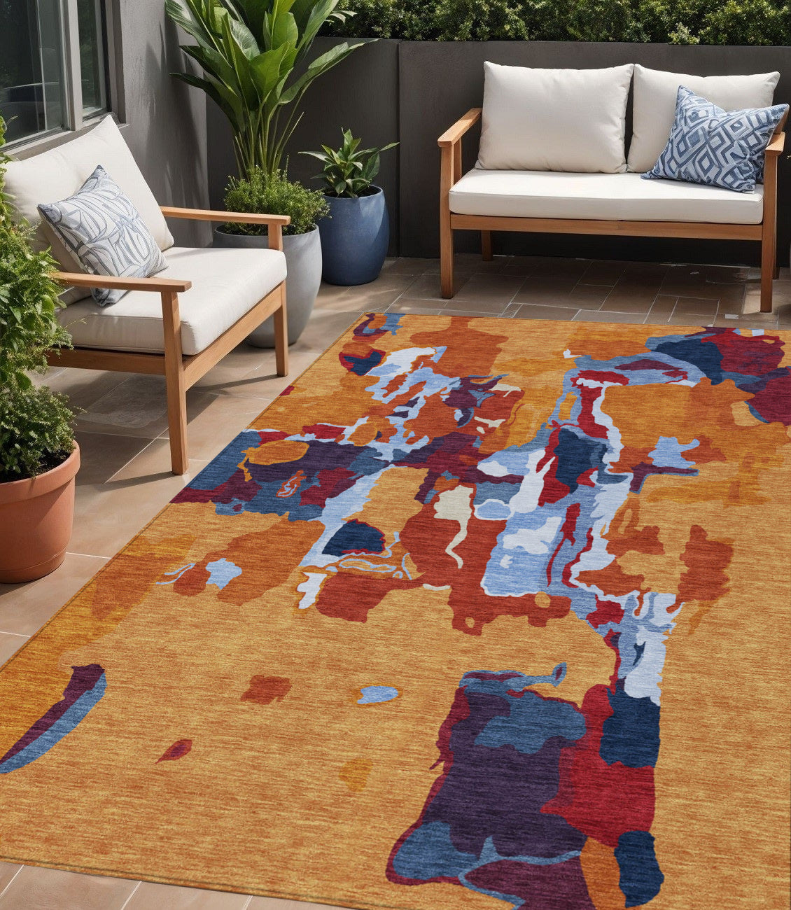 5' X 8' Copper Gray And Burgundy Abstract Washable Indoor Outdoor Area Rug