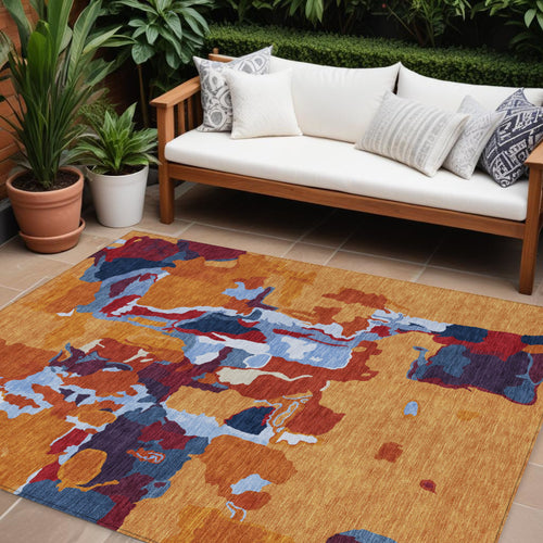 10' X 14' Copper Gray And Burgundy Abstract Washable Indoor Outdoor Area Rug